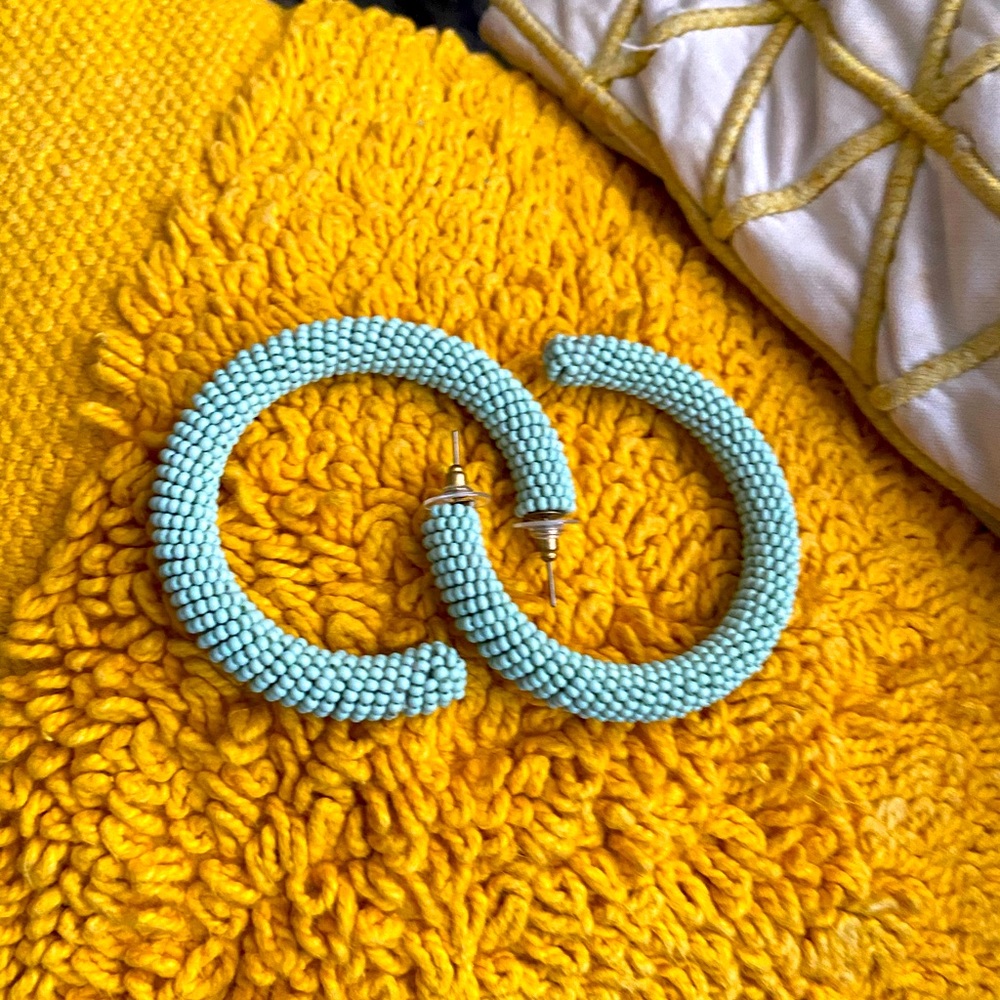 Mint Green Seed Bead Hoop Earrings